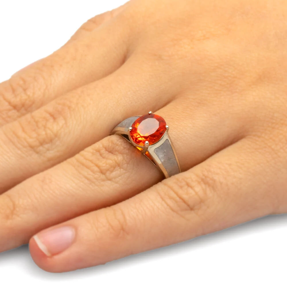 Fire Opal Engagement Ring With Meteorite 8 Fire Opal Engagement Ring With Meteorite - Image 6