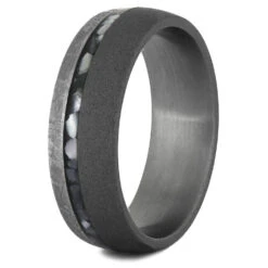 Mother Of Pearl Wedding Band With Gibeon Meteorite -Johan Jewelry Shop 4343 2 E