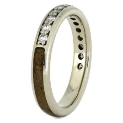 Diamond Half Eternity Wedding Band With Whiskey Barrel Wood -Johan Jewelry Shop 4350 2E