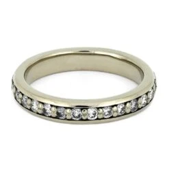 Diamond Half Eternity Wedding Band With Whiskey Barrel Wood -Johan Jewelry Shop 4350 3E