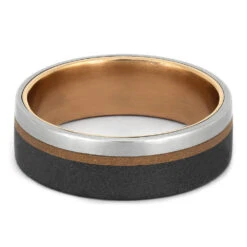 Solid Gold & Titanium Wedding Band, Mixed Metals Wedding Ring 11 Solid Gold & Titanium Wedding Band, Mixed Metals Wedding Ring -Johan Jewelry Shop 4359 3 E