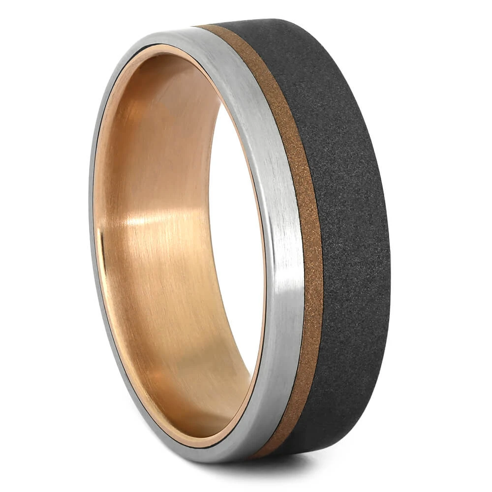 Solid Gold & Titanium Wedding Band, Mixed Metals Wedding Ring 4 Solid Gold & Titanium Wedding Band, Mixed Metals Wedding Ring - Image 2