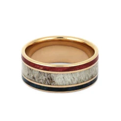 Red & Blue Box Elder Wood Wedding Band With Deer Antler -Johan Jewelry Shop 4360 3 E