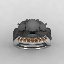 Custom Shadow Band With Milgrain And Gemstones