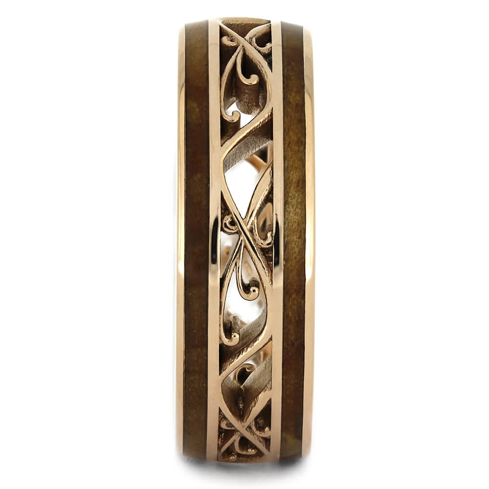Filigree Wedding Band With Wood Inlays 5 Filigree Wedding Band With Wood Inlays - Image 3