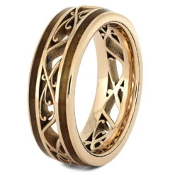 Filigree Wedding Band With Wood Inlays 11 Filigree Wedding Band With Wood Inlays -Johan Jewelry Shop 4373 2 E