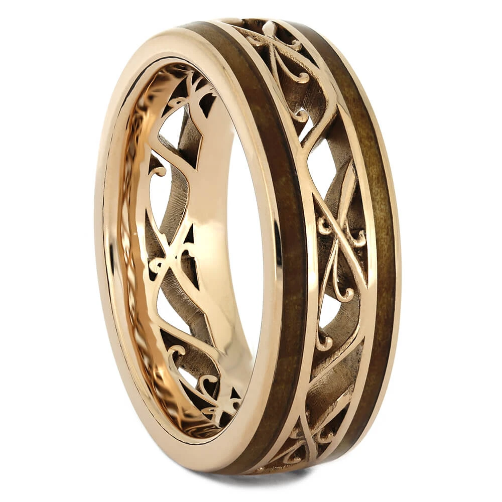 Filigree Wedding Band With Wood Inlays 4 Filigree Wedding Band With Wood Inlays - Image 2