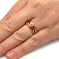 Filigree Wedding Band With Wood Inlays 13 Filigree Wedding Band With Wood Inlays -Johan Jewelry Shop 4373 Handshot