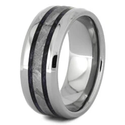 Men's Wedding Band With Gibeon Meteorite And Purple Box Elder Burl Wood -Johan Jewelry Shop 4375 2 E