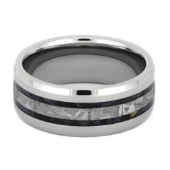 Men's Wedding Band With Gibeon Meteorite And Purple Box Elder Burl Wood -Johan Jewelry Shop 4375 3 E