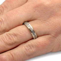 Gold Meteorite Wedding Band, 3.5mm Ring -Johan Jewelry Shop 4381WG Handshot