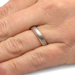 Solid Gold Meteorite Wedding Band, 4mm Band -Johan Jewelry Shop 4383 Handshot 2000x ab0f1b8c 15a0 4c74 89a5 124e305b9c68