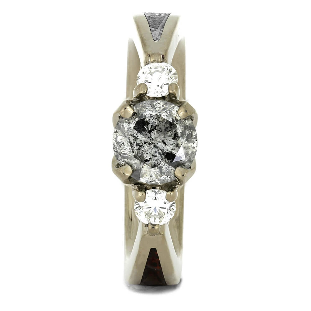 Salt & Pepper Diamond Engagement Ring With Dinosaur Bone & Meteorite 5 Salt & Pepper Diamond Engagement Ring With Dinosaur Bone & Meteorite - Image 3