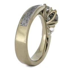 Salt & Pepper Diamond Engagement Ring With Dinosaur Bone & Meteorite 12 Salt & Pepper Diamond Engagement Ring With Dinosaur Bone & Meteorite -Johan Jewelry Shop 4414 2E