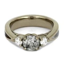 Salt & Pepper Diamond Engagement Ring With Dinosaur Bone & Meteorite 14 Salt & Pepper Diamond Engagement Ring With Dinosaur Bone & Meteorite -Johan Jewelry Shop 4414 4E