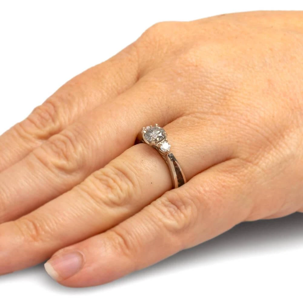 Salt & Pepper Diamond Engagement Ring With Dinosaur Bone & Meteorite 9 Salt & Pepper Diamond Engagement Ring With Dinosaur Bone & Meteorite - Image 7