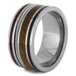 Guitar String Ring With Whiskey Oak And Bloodwood In Titanium 11 Guitar String Ring With Whiskey Oak And Bloodwood In Titanium -Johan Jewelry Shop 4420 2 E