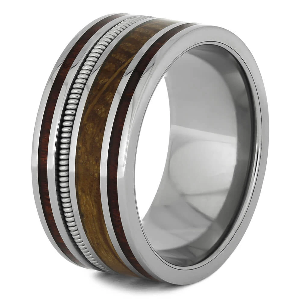 Guitar String Ring With Whiskey Oak And Bloodwood In Titanium 6 Guitar String Ring With Whiskey Oak And Bloodwood In Titanium - Image 4