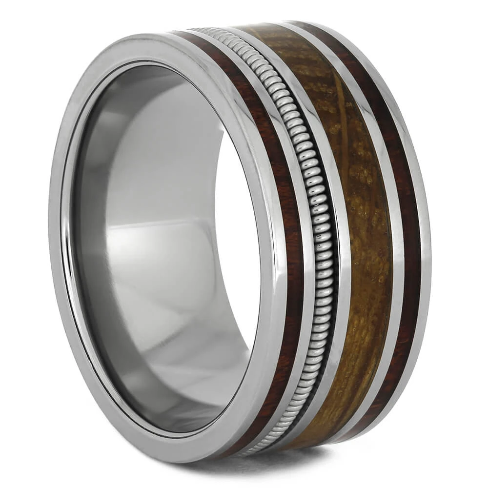 Guitar String Ring With Whiskey Oak And Bloodwood In Titanium 4 Guitar String Ring With Whiskey Oak And Bloodwood In Titanium - Image 2