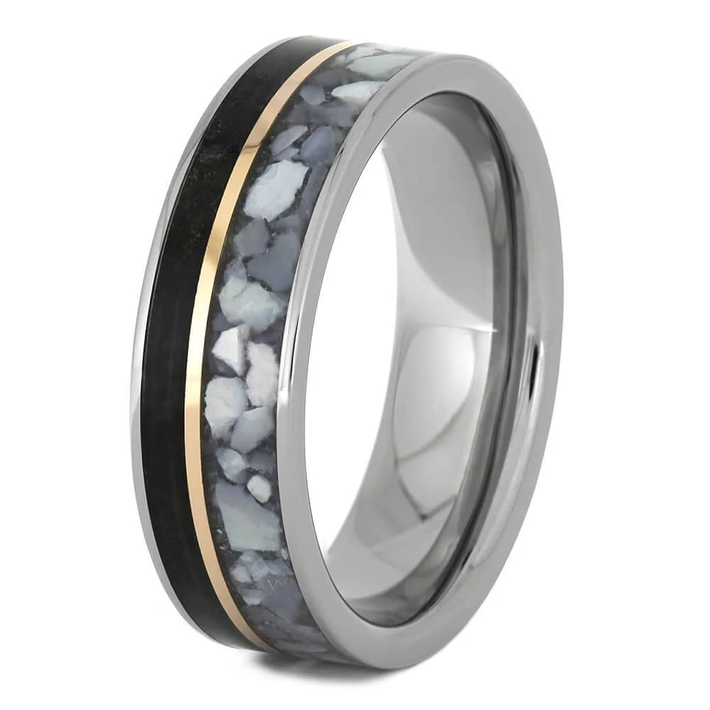 Dinosaur Bone Wedding Band With Mother Of Pearl And Gold 6 Dinosaur Bone Wedding Band With Mother Of Pearl And Gold - Image 4