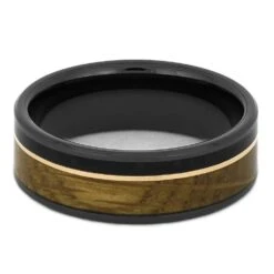 Whiskey Oak & Dinosaur Bone Men's Wedding Band -Johan Jewelry Shop 4423 3E