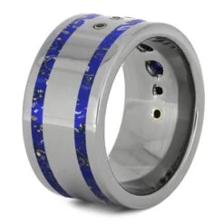Wide Blue Sapphire Wedding Band With Navy Blue Stardust™ -Johan Jewelry Shop 4443 2E 2