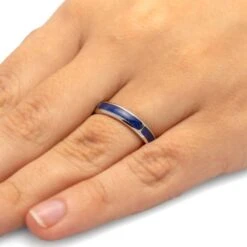 Lapis Lazuli Wedding Band In Platinum -Johan Jewelry Shop 4444Handshot