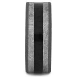Meteorite Wedding Band With Carbon Fiber And Whiskey Oak -Johan Jewelry Shop 4445 1E