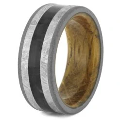 Meteorite Wedding Band With Carbon Fiber And Whiskey Oak -Johan Jewelry Shop 4445 2E