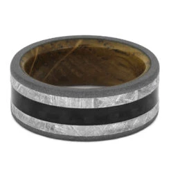 Meteorite Wedding Band With Carbon Fiber And Whiskey Oak -Johan Jewelry Shop 4445 3E