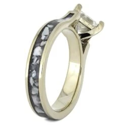 Princess Cut Moissanite Engagement Ring With Mother Of Pearl -Johan Jewelry Shop 4446 2E