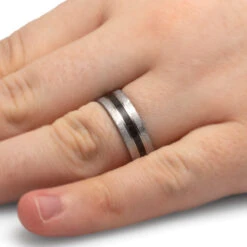 Lava Ring With Meteorite And Matte Titanium -Johan Jewelry Shop 4457Handshot