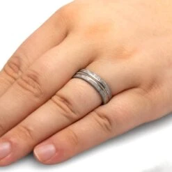 Guitar String Wedding Band In Gibeon Meteorite 13 Guitar String Wedding Band In Gibeon Meteorite -Johan Jewelry Shop 4464Handshot