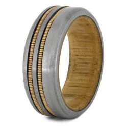 Double Guitar String Ring With Oak Wood Sleeve -Johan Jewelry Shop 4466 2E