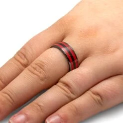 Black & Red Men's Wedding Band -Johan Jewelry Shop 4469 Handshot