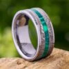 Tungsten Men's Wedding Band With Malachite & Meteorite 2 Tungsten Men's Wedding Band With Malachite & Meteorite -Johan Jewelry Shop 4473ArtCropped 4