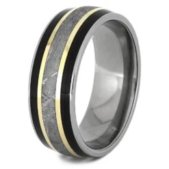 Ebony Wood Wedding Band With Gibeon Meteorite -Johan Jewelry Shop 4478 2E