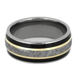Ebony Wood Wedding Band With Gibeon Meteorite -Johan Jewelry Shop 4478 3E