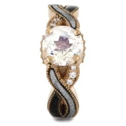 Moonstone Engagement Ring Twist Shank, Meteorite & Dino Bone 11 Moonstone Engagement Ring Twist Shank, Meteorite & Dino Bone -Johan Jewelry Shop 4485 1E