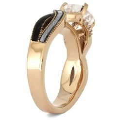 Moonstone Engagement Ring Twist Shank, Meteorite & Dino Bone 12 Moonstone Engagement Ring Twist Shank, Meteorite & Dino Bone -Johan Jewelry Shop 4485 2E