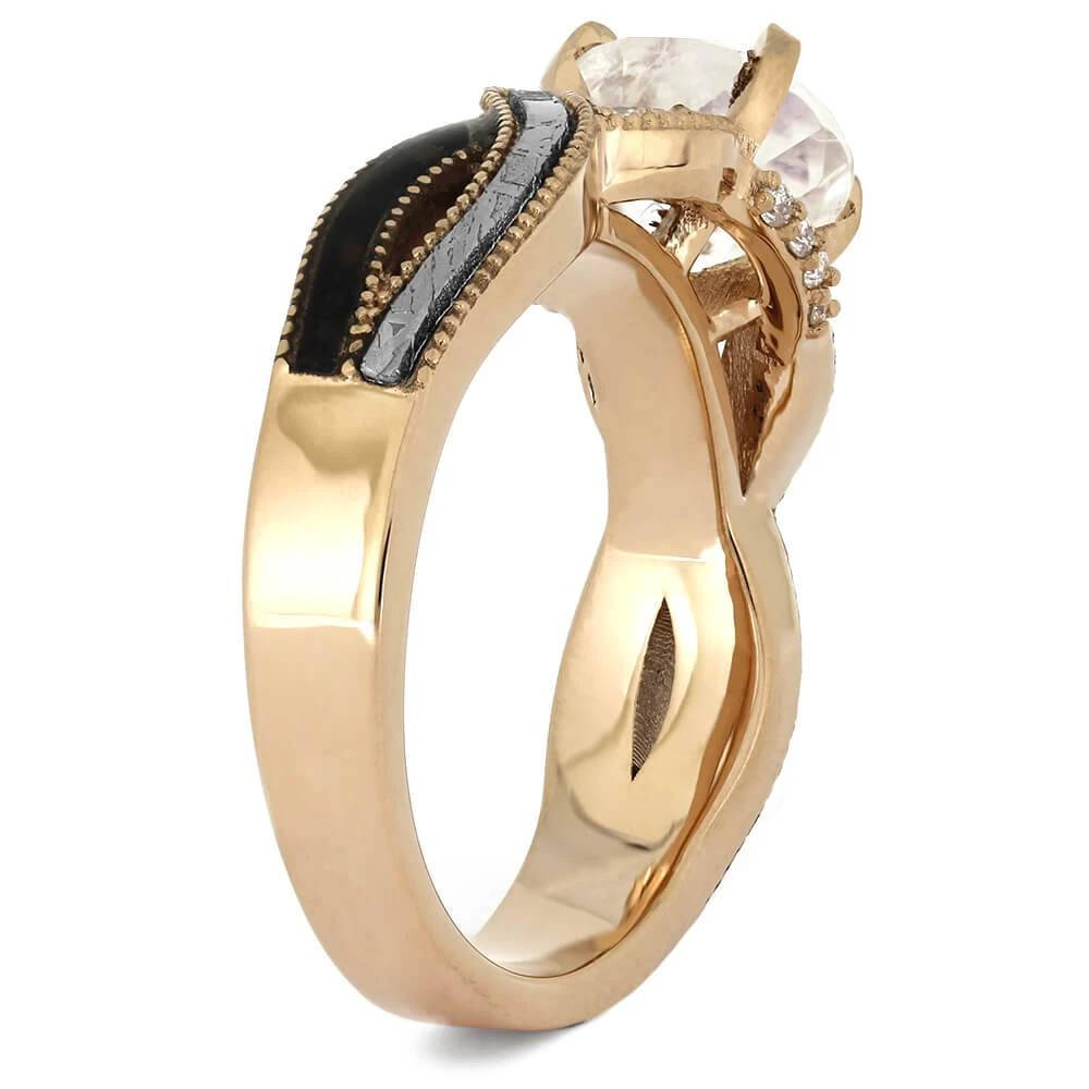 Moonstone Engagement Ring Twist Shank, Meteorite & Dino Bone 6 Moonstone Engagement Ring Twist Shank, Meteorite & Dino Bone - Image 4