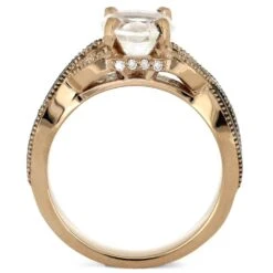 Moonstone Engagement Ring Twist Shank, Meteorite & Dino Bone 13 Moonstone Engagement Ring Twist Shank, Meteorite & Dino Bone -Johan Jewelry Shop 4485 3E