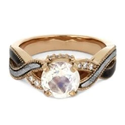 Moonstone Engagement Ring Twist Shank, Meteorite & Dino Bone 14 Moonstone Engagement Ring Twist Shank, Meteorite & Dino Bone -Johan Jewelry Shop 4485 4E