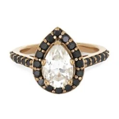 Pear Halo Engagement Ring With Black Diamonds -Johan Jewelry Shop 4486 4E
