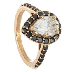 Pear Halo Engagement Ring With Black Diamonds -Johan Jewelry Shop 4486E