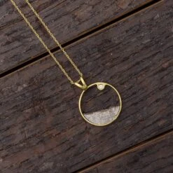 Meteorite Moonscape Necklace With Moissanite -Johan Jewelry Shop 4492MYG