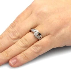 Tension Set Diamond Bridal Set With Meteorite 11 Tension Set Diamond Bridal Set With Meteorite -Johan Jewelry Shop 4493Handshot