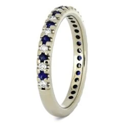 Blue Sapphire Wedding Band With Alternating Diamonds -Johan Jewelry Shop 4495 2E