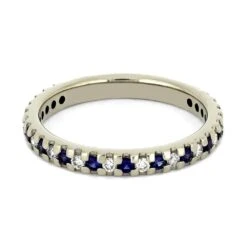 Blue Sapphire Wedding Band With Alternating Diamonds -Johan Jewelry Shop 4495 3E