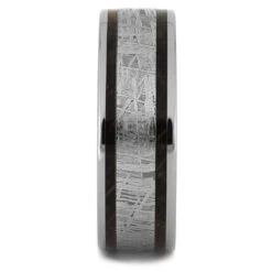 Men's Whiskey Oak Wood Wedding Band With Meteorite Center 8 Men's Whiskey Oak Wood Wedding Band With Meteorite Center -Johan Jewelry Shop 4499 1 E